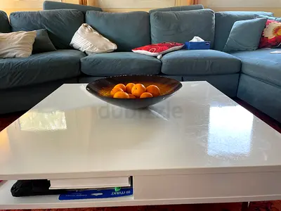 White gloss square coffee table with lower shelf