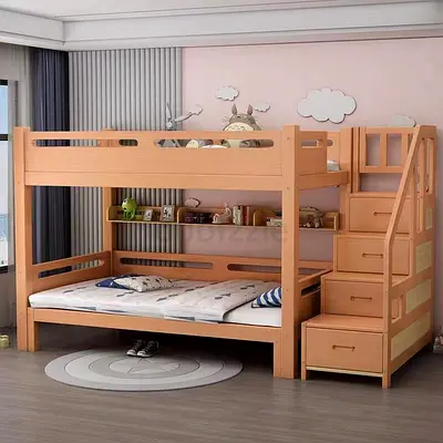 Kids Bunk Bed with Storage Stairs - Light Oak