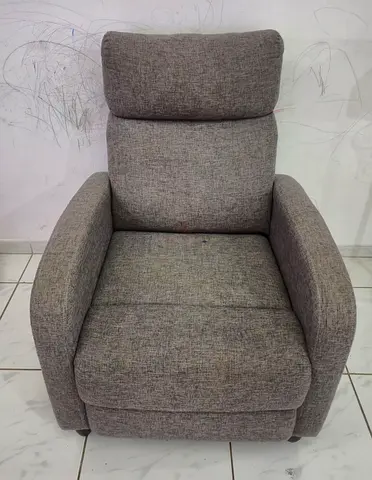 Grey Fabric Recliner Armchair — Comfortable Single Sofa Chair (Manual)