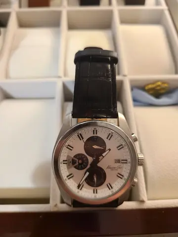 KENNETH COLE stainless steel analog watch with black leather