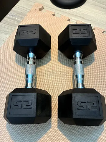 Pair of 25lb/11.3kg Hex Rubber Dumbbells - Used