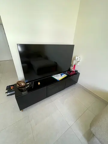 65 Flat Screen LED TV with Stand (Great Working Condition) and black TV Table Unit