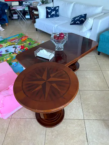 Solid Wood Rectangular Living room Table with Matching Round End Table