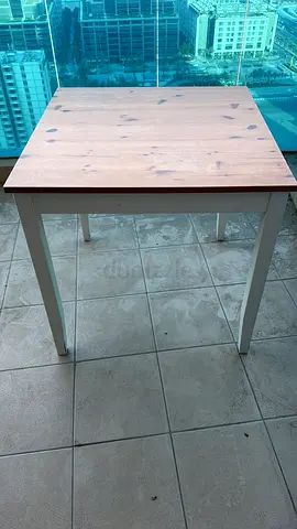 Solid Wood Dining/Study Table with White Legs - Good Condition