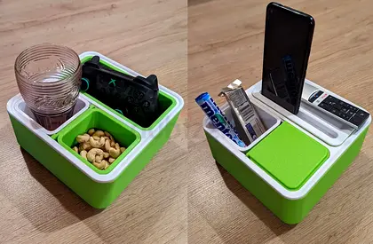 Multi-compartment snack and remote organizer (green) - compact tabletop caddy for Gaming.