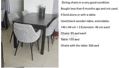 Dining chairs and table