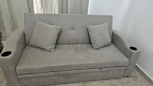 Modern Grey Sofa Bed with Cup Holders