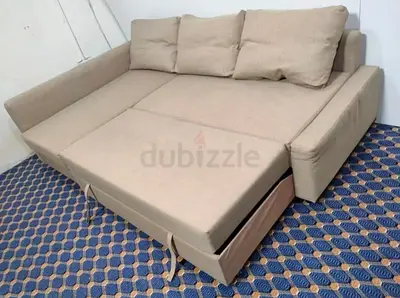 Beige Convertible Sofa Bed with Storage — Good Condition