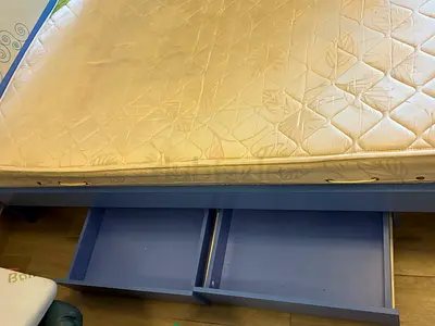 Single kids bed with mattress and under-bed storage - nautical theme