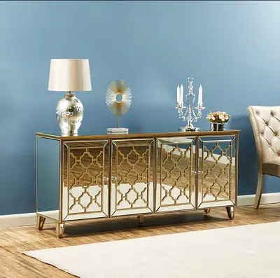2 x pices Mirrored Gold Console Sideboard - 4 Door Decorative Storage Cabinet each one 600