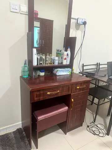 Wooden Dressing Table with Mirror and Stool - Good Condition