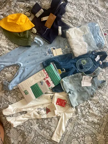 Mixed lot of baby clothes and accessories — newborn to 6 months, new with tags