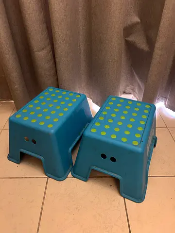 Set of 2 Blue Plastic Step Stools - Lightweight and Stackable