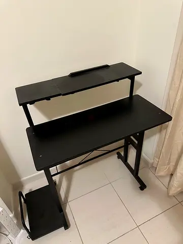 Adjustable Compact black computer desk with CPU stand and keyboard shelf