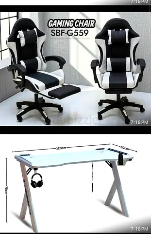 Gaming chair SBF-G559 with reclining footrest + white gaming desk (120cm)