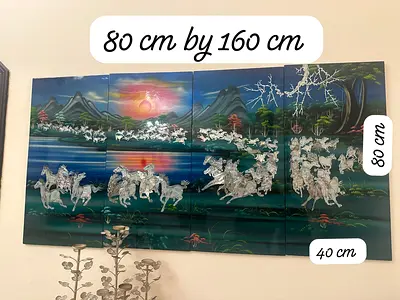 Handcrafted Multi-Panel Silver Horses Wall Art (80x160 cm)