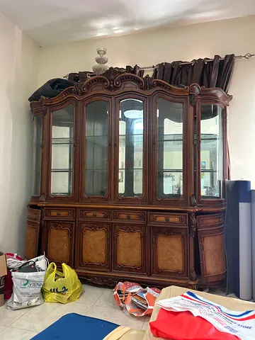 (URGENT) Large Ornate Wooden Display / China Cabinet with Glass Doors (Pick up today/ tomorrow)