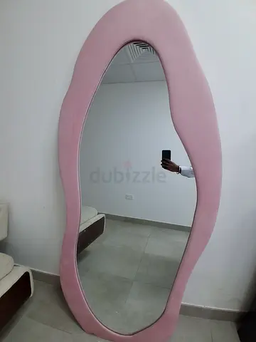 Full-Length Pink Curvy Floor Mirror with Velvet Frame