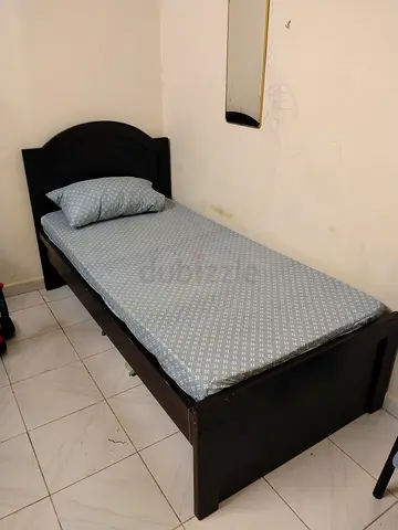 Single wooden bed frame with mattress - dark finish