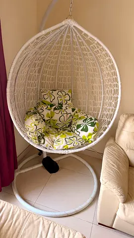 White Hanging Egg Chair with Stand and Cushions — Good Condition