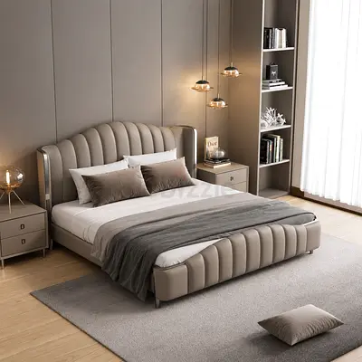 Modern Upholstered Bed Frame with Ribbed Headboard