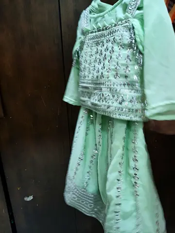 Light green embellished traditional girls outfit - good condition - size 26