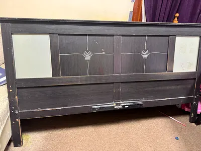 Dark Wood Double/king size Headboard with Decorative Panels and king size medicated mattress