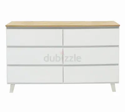 White 6-Drawer Dresser with Wood Top — Good Condition