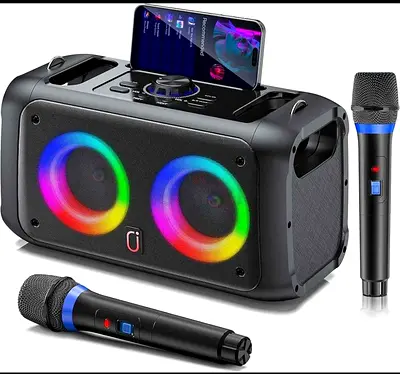 Portable Karaoke Machine with Two Wireless Microphones
