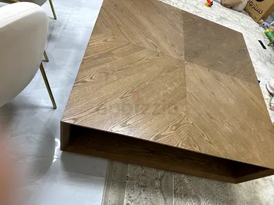 Solid Wood Modern Coffee Table with Geometric Top - Excellent Condition
