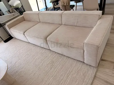 PICK UP TOMORROW DUBAI MEYDAN Sofa beige cream linen 3 seaters BLOOMR for sale in Dubai Meydan