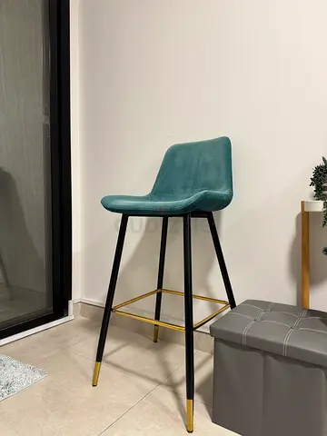 Teal Velvet Bar Stool with Gold Accents - 2 Chairs (AED 50 each)