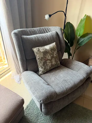 Comfortable Grey Fabric Recliner in Good Condition AED 600 (recliner with rocking )
