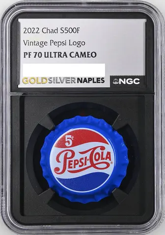 2022 Chad S500F Vintage Pepsi Logo PF 70 Ultra Cameo Graded Bottle Cap Silver
