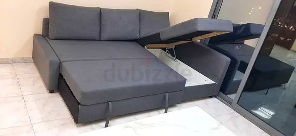 Gray L-shaped Storage Sofa Bed - Good Condition