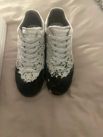 White and black paint-splatter sneakers margiela gats, size 42 , gently used