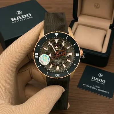 Rado Captain Cook Automatic Skeleton Mens Watch - Rose Gold Tone, Rubber Strap