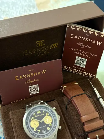 Earnshaw Mens Chronograph Watch with Extra Straps in Box