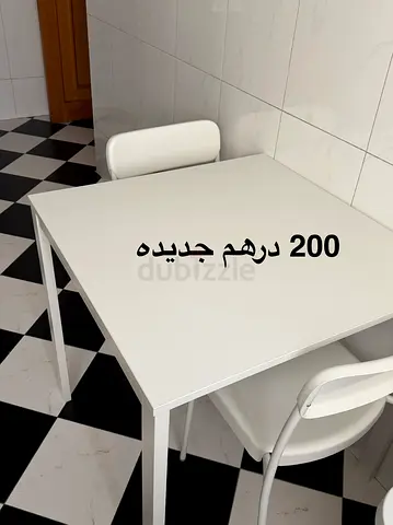 White Square Dining Table with 2 Chairs - Good Condition