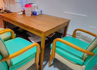 Solid Wood Dining Table with 2 Armchairs - Good Condition