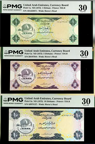United Arab Emirates,  1st Issue Banknotes Mini-set,  1973