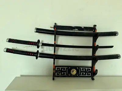 Pair of Decorative Katana metal Swords with Wall Stand