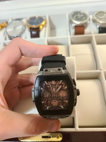 POLO CLUB rectangular chronograph watch with black rubber strap