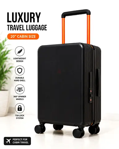20” Luxury Cabin Luggage | Hard Shell Travel Suitcase | TSA Lock