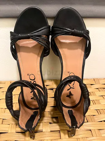 Black Leather Strappy women’s sandals, size 38, almost new