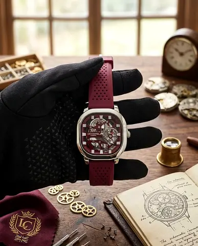 Les Coupro London Skeleton Quartz Watch – Red Dial  Silicone Strap