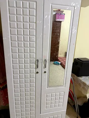 White freestanding wardrobe with mirror - good condition