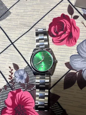 Stainless Steel Wristwatch with Green Dial - Good Working Condition