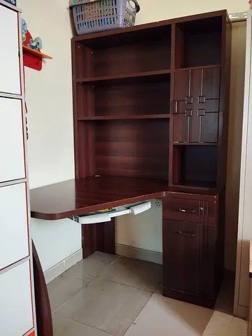 Two Peace Wooden Study Desk with Built-in Shelves and Drawers