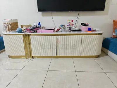 White and Gold Low TV Cabinet / Entertainment Unit - Modern